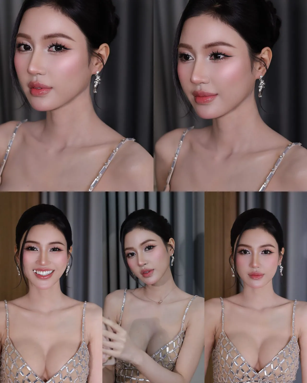 Bộ ảnh nhiều góc, nhóm ba cô gái váy ánh kim, tóc búi, KINKAY Sài Gòn